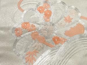 アンティーク　花に組紐模様刺繍名古屋帯